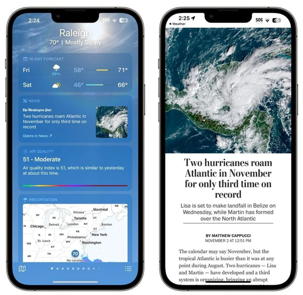 大新苹果14维修分享iPhone 14手机如何看天气时顺带看新闻 