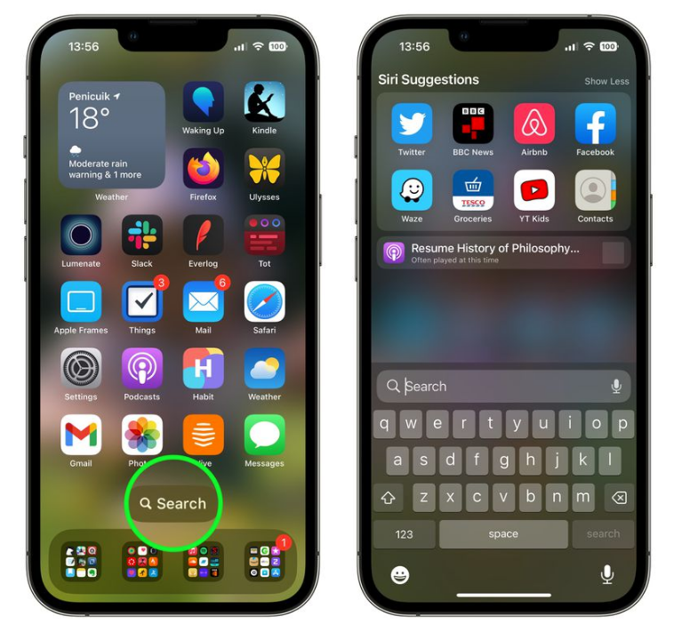 大新苹果手机维修分享升级到 iOS 16 后，如何删除主屏幕上的搜索按钮 