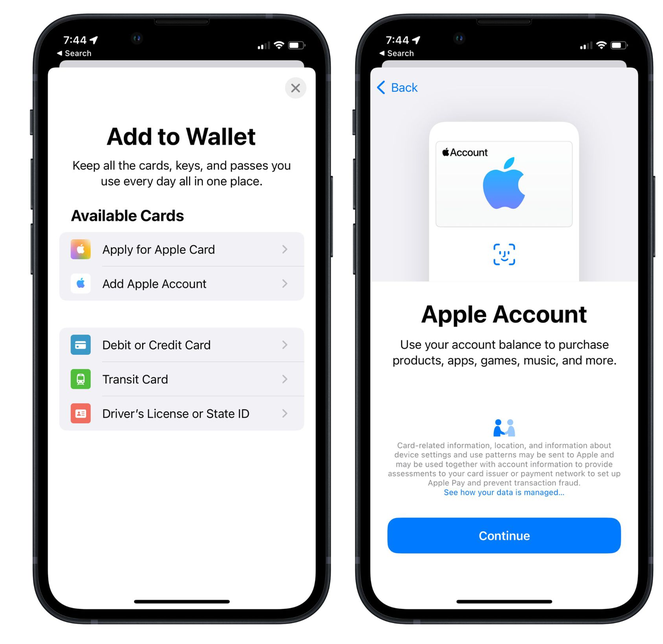 大新苹果手机维修分享iOS 15.5钱包App如何添加 Apple 账户 
